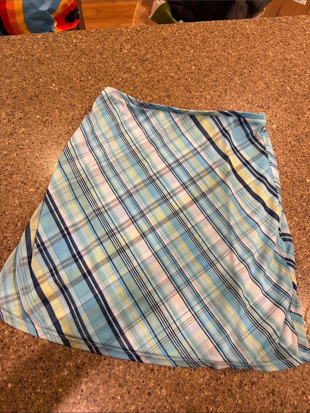 Express Blue Plaid Circle Skirt with Yellow & Navy Stripes